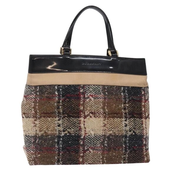 BURBERRY Nova Check Hand Bag Wool Beige Gold